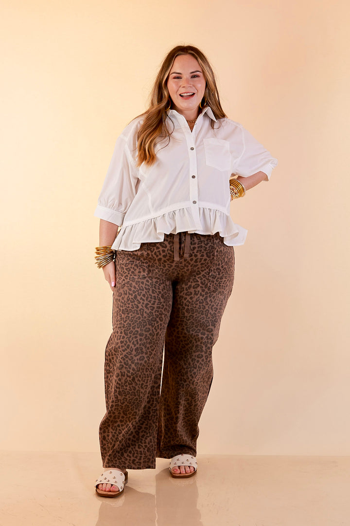 Risen | Easy Statement Leopard Print Drawstring Denim Barrel Jeans in Brown