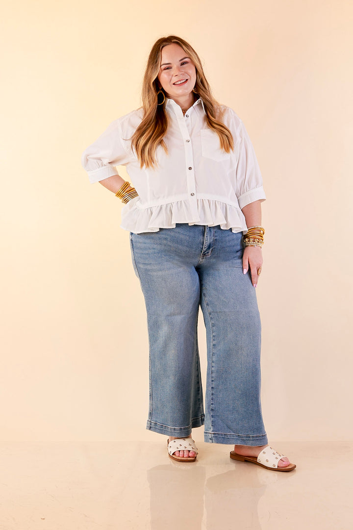 Judy Blue | Everyday Poise Cropped Wide Leg Trouser Denim Jeans in Light Wash