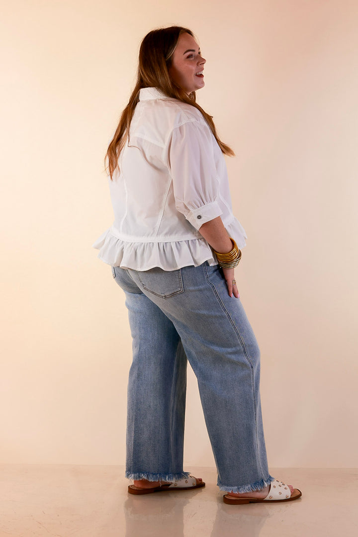 Judy Blue | Lighten the Mood Release Hem Cropped Wide Leg Jeans in Light Wash