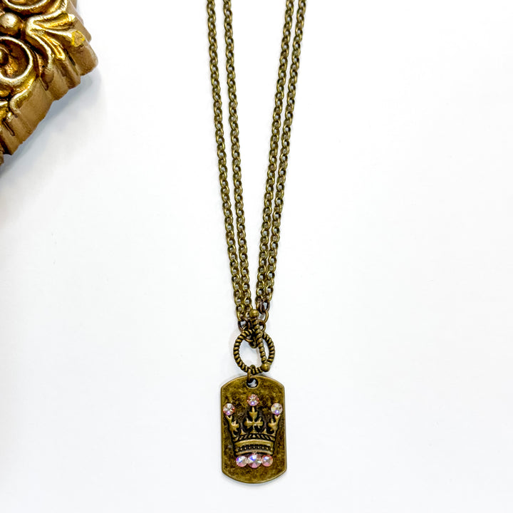 Pink Panache | Crowned Jewel Bronze Tone Necklace with AB Crystal Accents