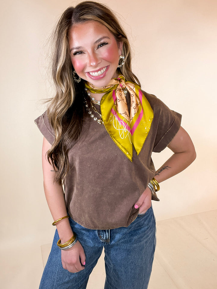 Easy Chic Mineral Washed Short Sleeve Cropped Tee in Chocolate Brown