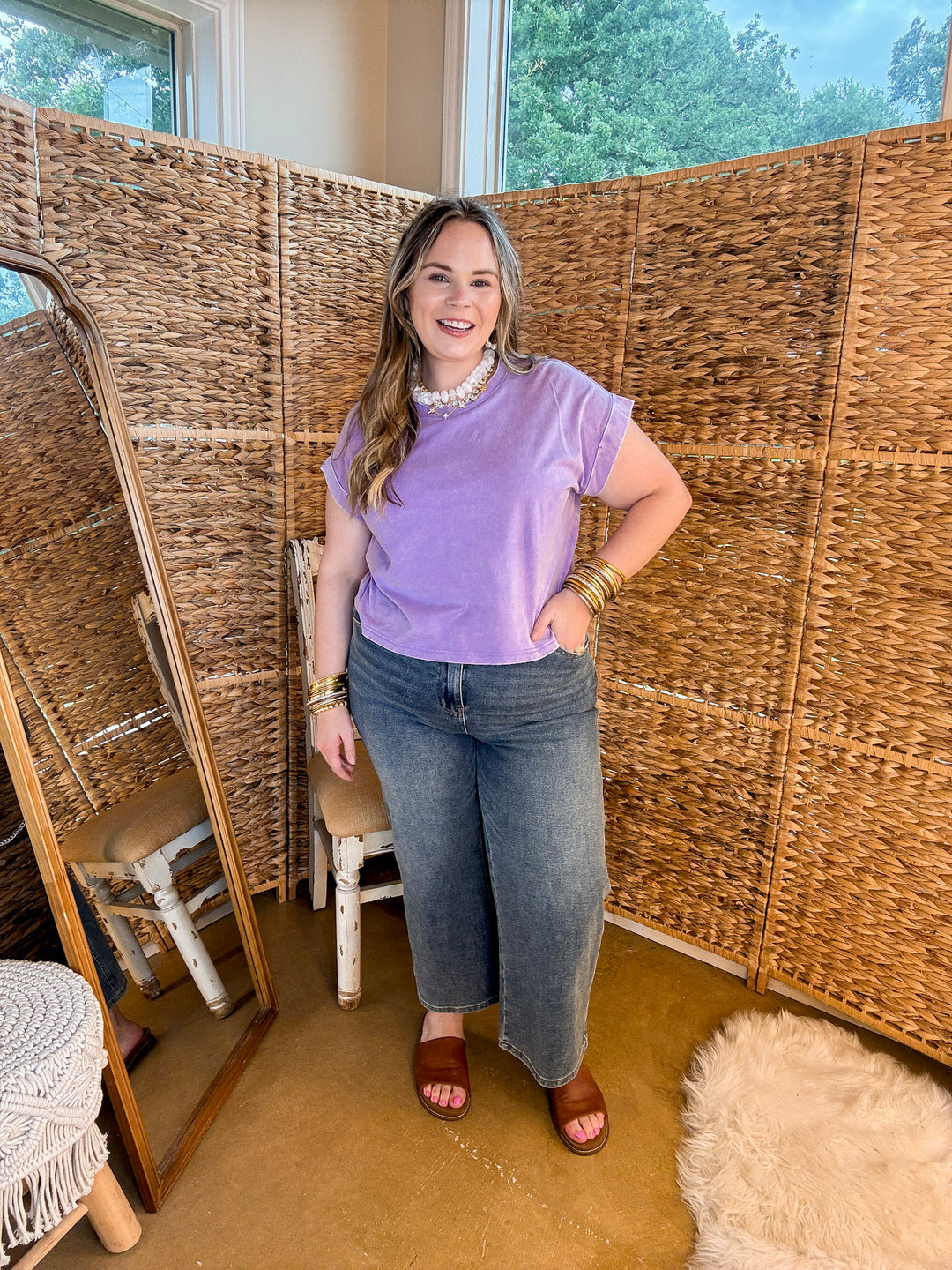 Easy Chic Mineral Washed Short Sleeve Cropped Tee in Lavender Purple