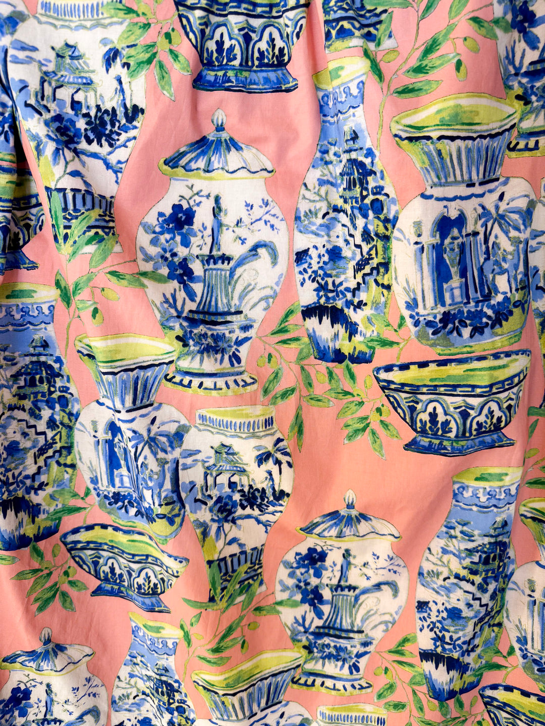 Postcards from Paradise Vase Print Contrast Trim Shift Dress in Coral Pink Multi