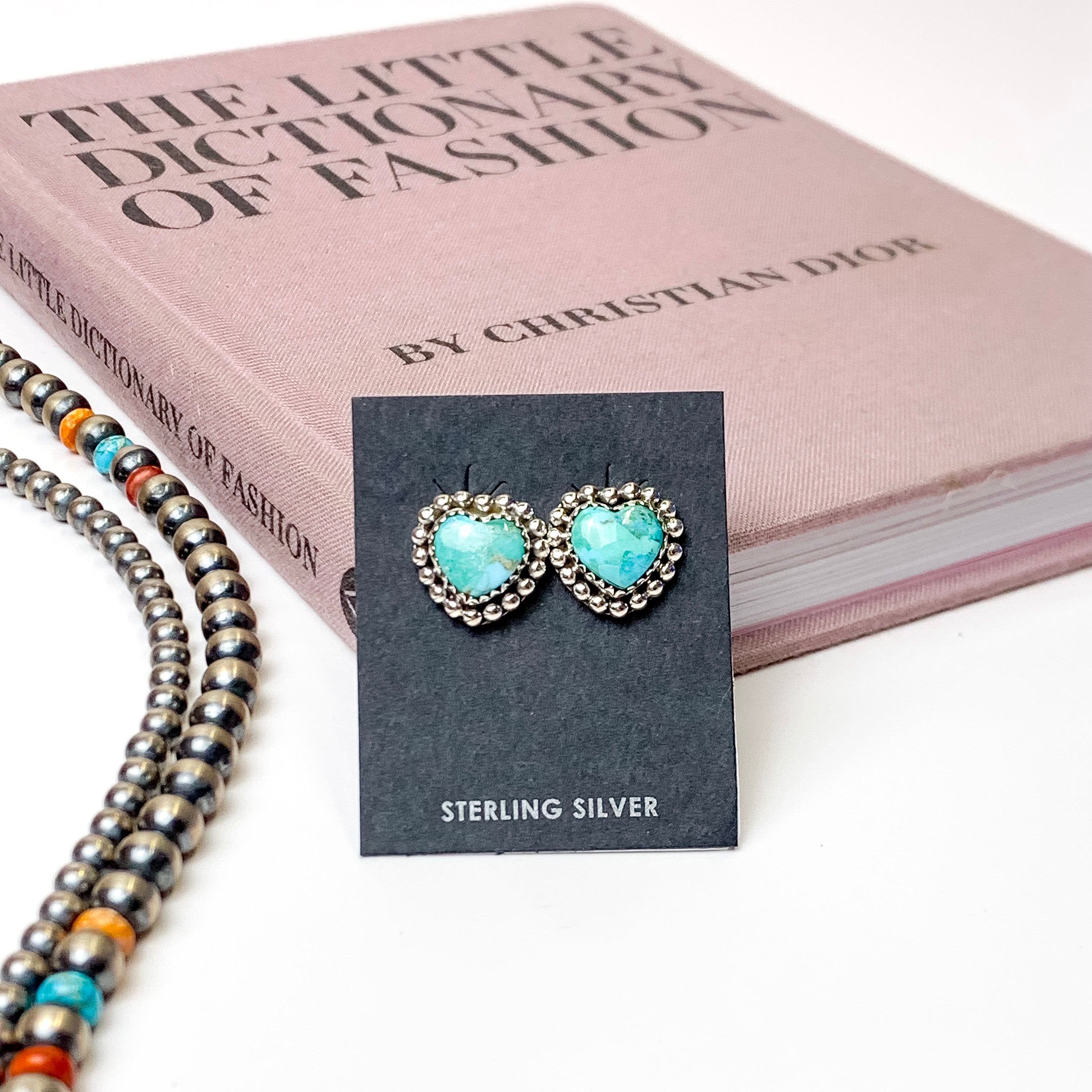Hada Collection | Handmade Sterling Silver Heart Shaped Stud Earrings with Kingman Turquoise Remix Stones - Giddy Up Glamour Boutique