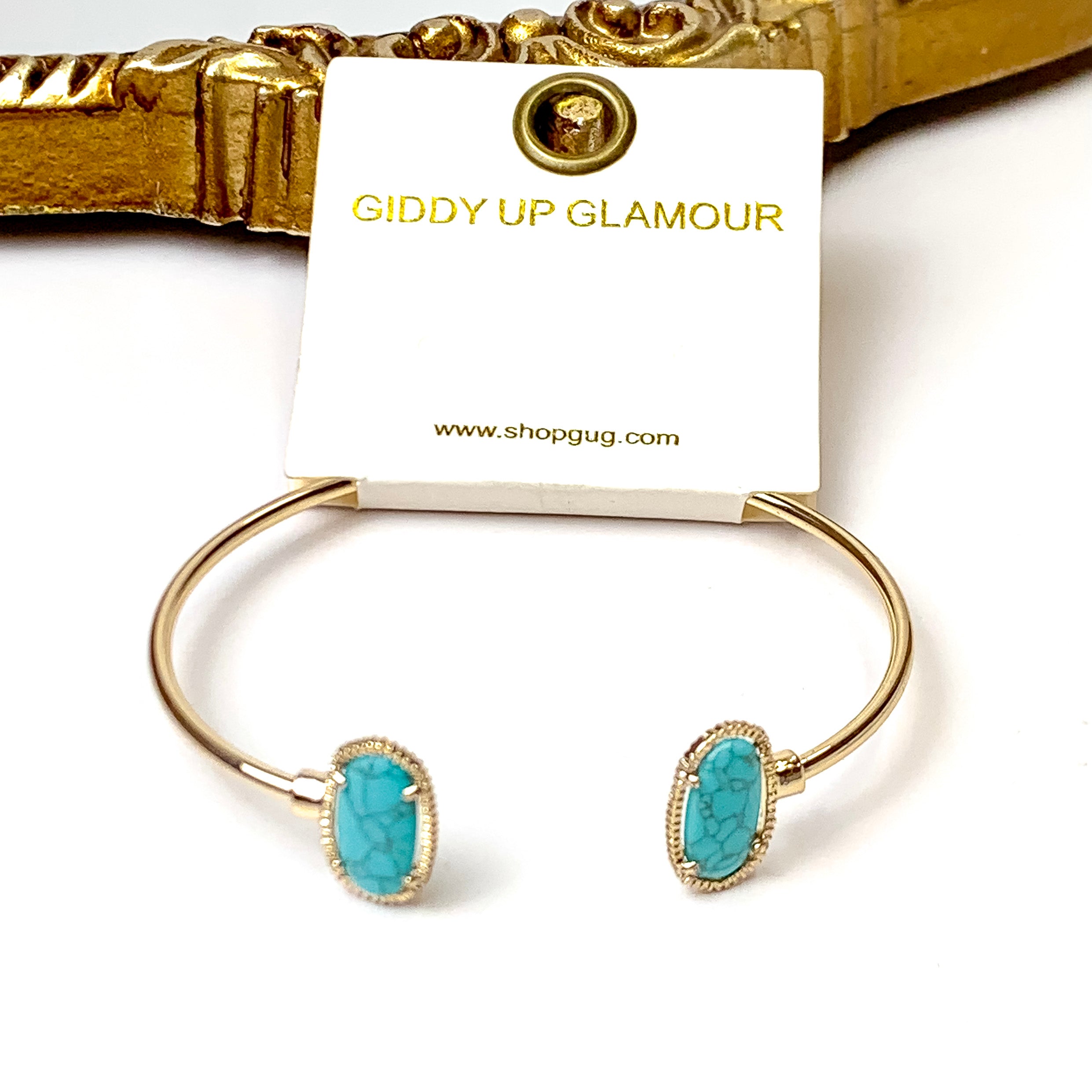 Gold Tone Cuff Bracelet in Turquoise - Giddy Up Glamour Boutique