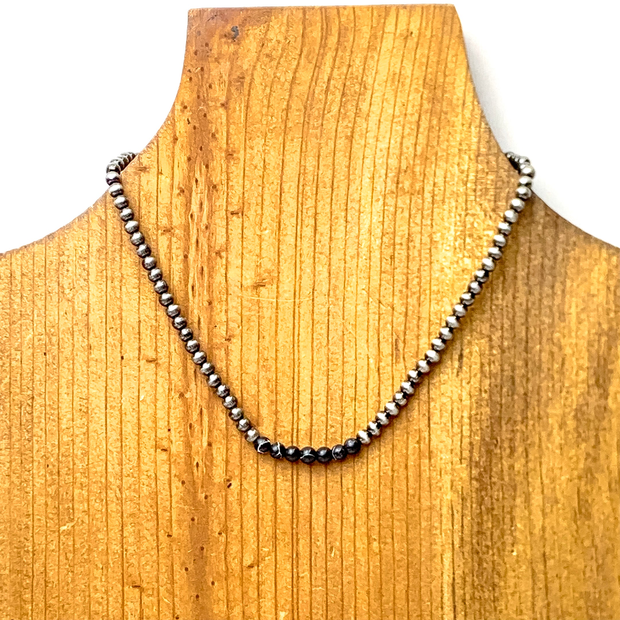 Faux Navajo Pearls Choker Necklace in Silver Tone with Black Beads - Giddy Up Glamour Boutique