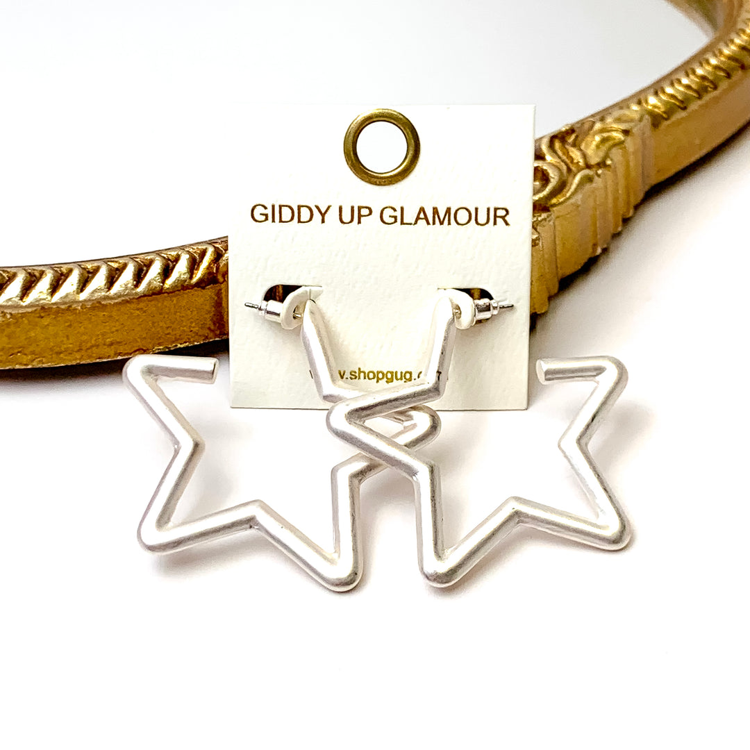 Medium Star Hoop Earrings in Matte Silver - Giddy Up Glamour Boutique