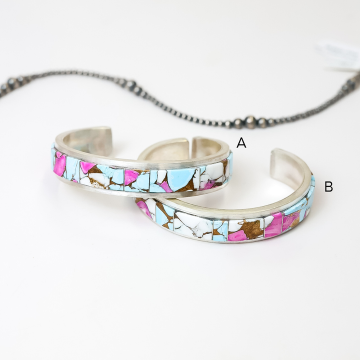 Steve Francisco | Navajo Handmade Sterling Silver Cuff Bracelet with Cotton Candy Inlay Stone