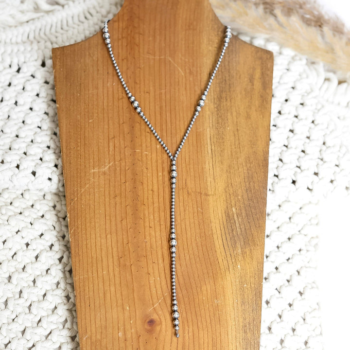 Navajo | Handmade Sterling Silver 3mm-6mm Navajo Pearls Lariat Necklace | Varying Lengths