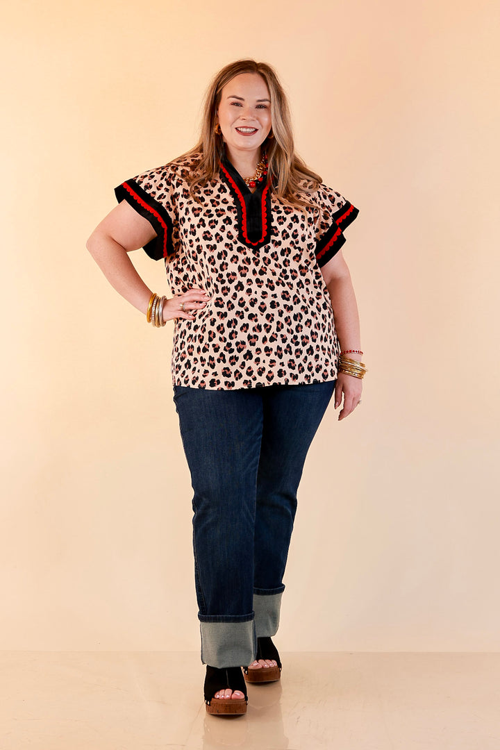 Simply Southern | Unapologetically Wild Leopard Print Contrast Trim with Velvet Details in Tan, Black and Red