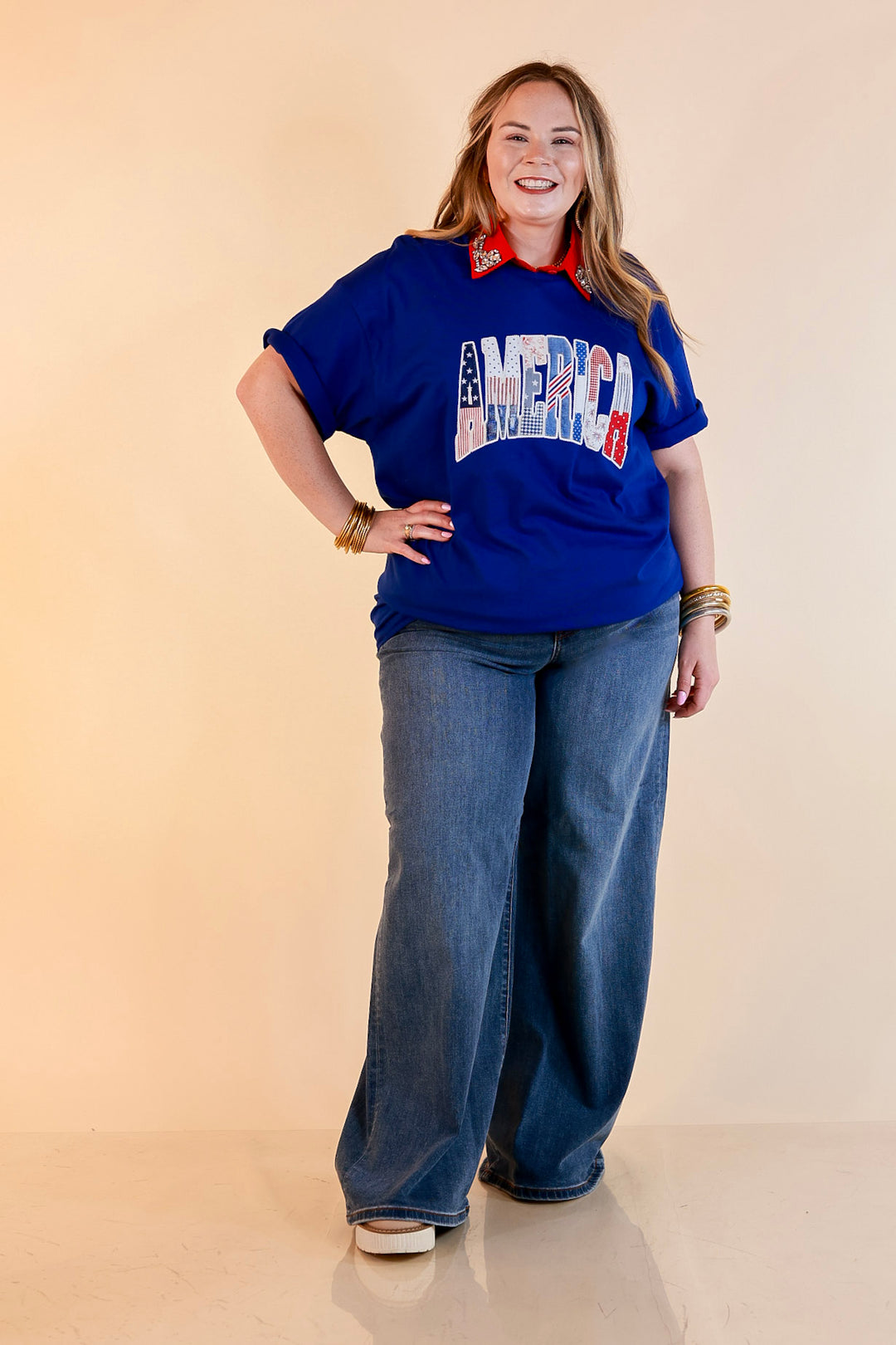 Patchwork Patriot America Patchwork Short Sleeve Graphic Tee in Royal Blue
