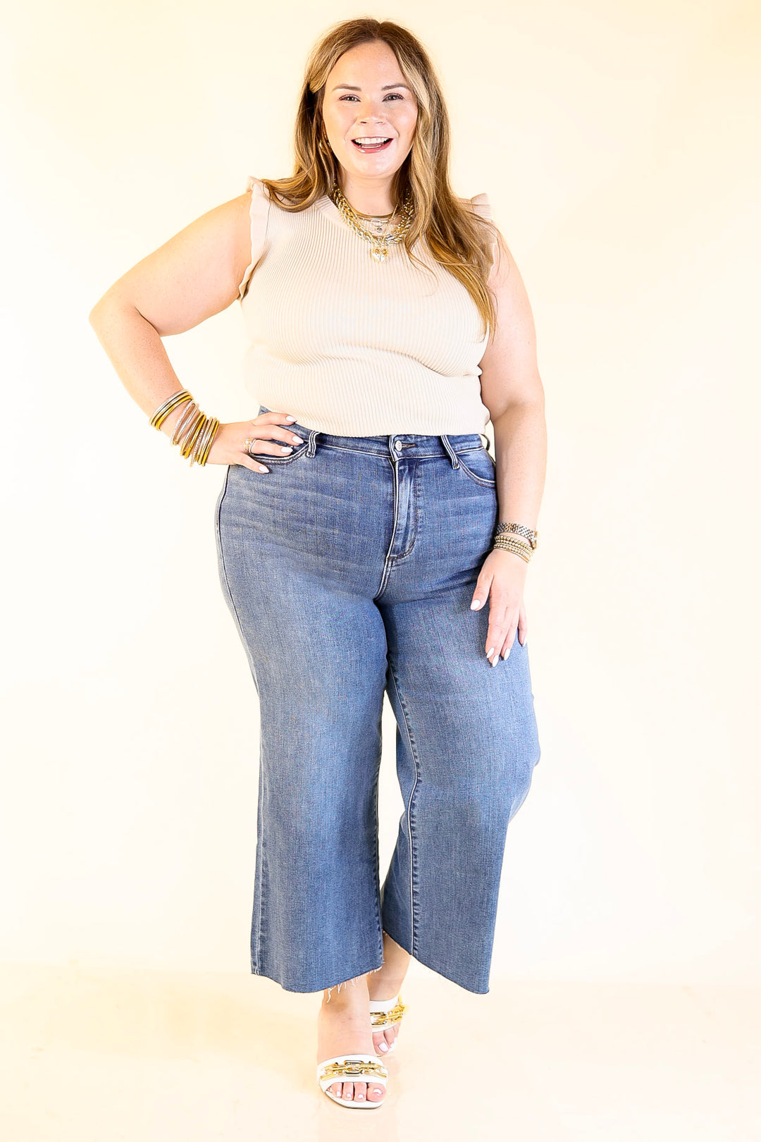 Flirty Frill Scoop Neck Top with Ruffle Sleeves in Ivory