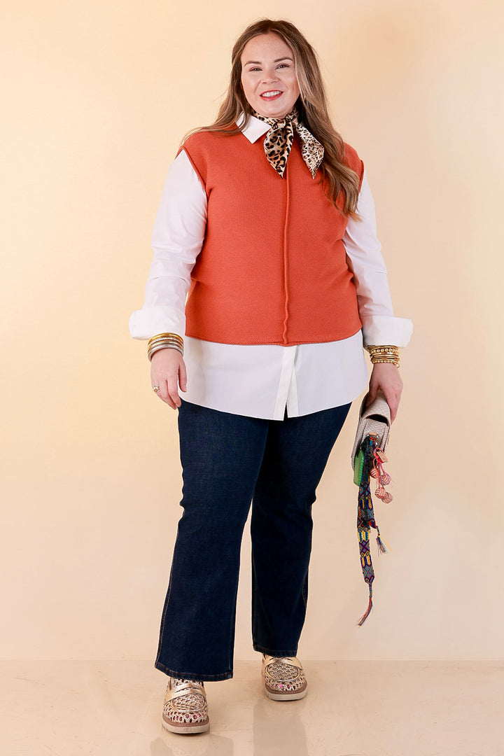 Always a Favorite Crew Neck Front Seam Sweater Knit Top in Rust Orange