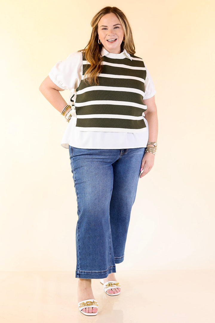 Tied Up in Style Knit Sweater with Side Ties in Olive Green with Off White Stripes
