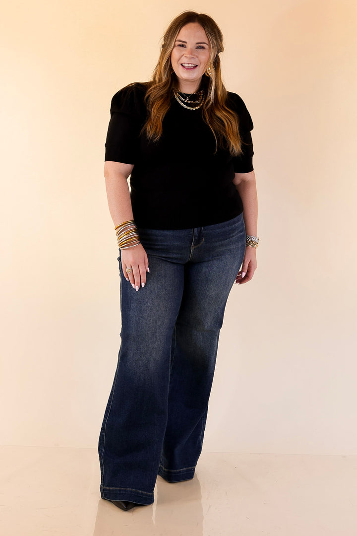 Judy Blue | Perfectly Poised Tummy Control Retro Wide Leg Trouser Jean in Dark Wash
