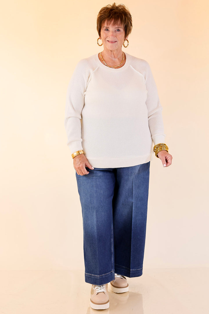 Essentially Chic Waffle Knit Long Sleeve Scoop Neck Top in Ivory