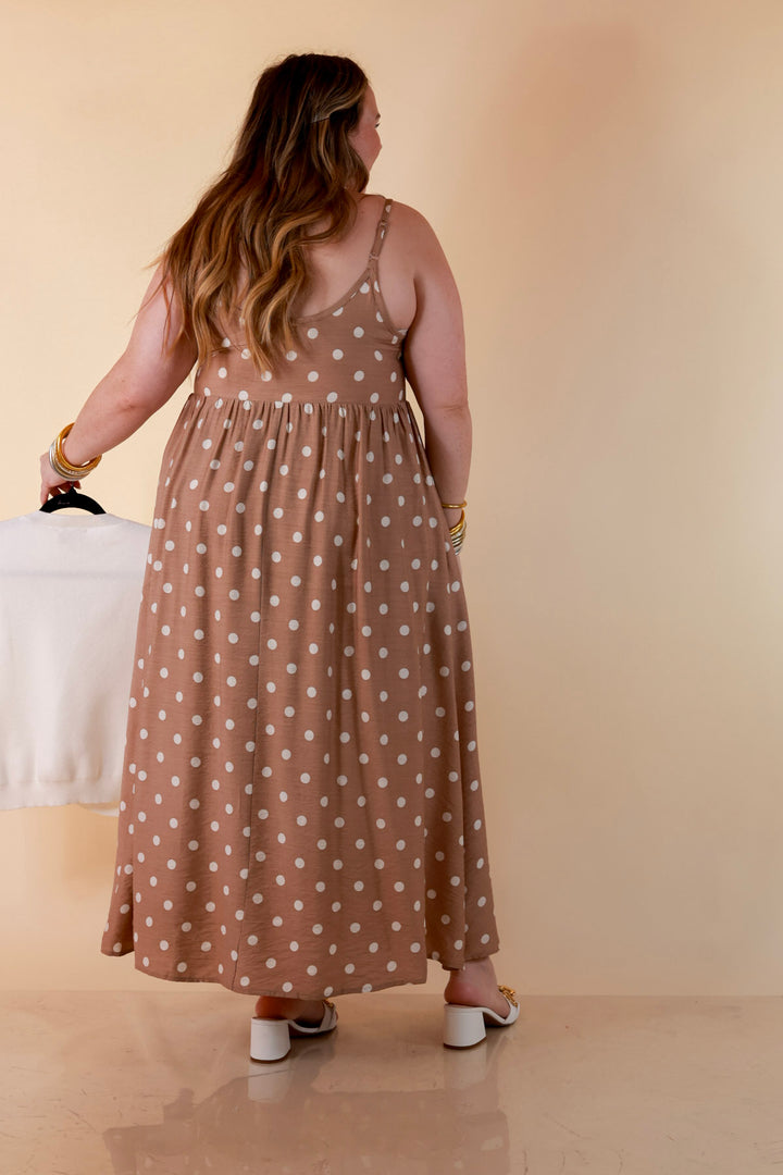Two Ways to Charm Polka Dot Spaghetti Strap Dress Set with Detachable Ivory Top in Taupe