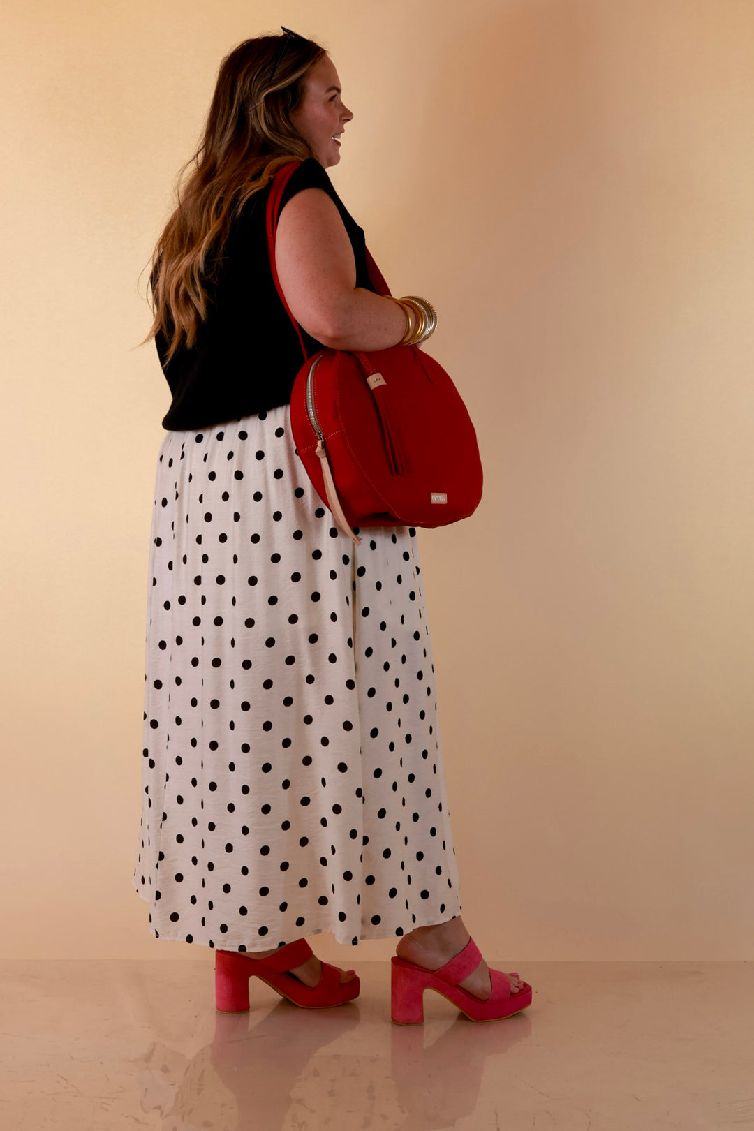 Two Ways to Charm Polka Dot Spaghetti Strap Dress Set with Detachable Black Top in Cream