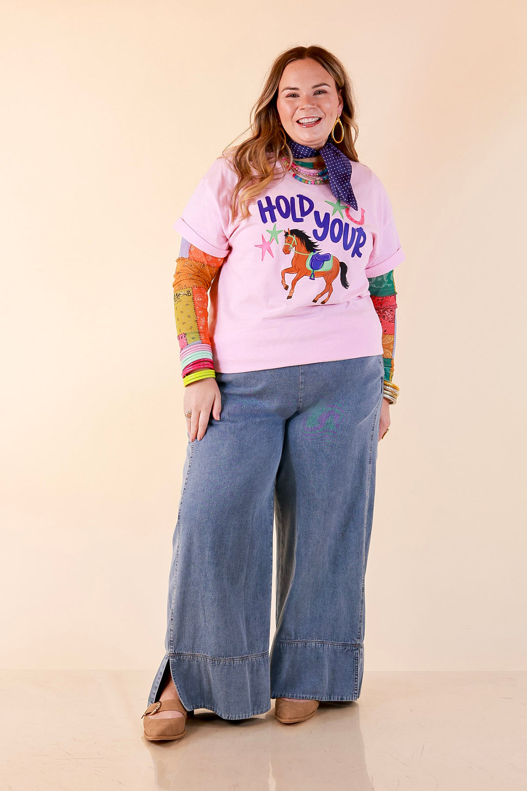 Rein It In "Hold Your Horses" Short Sleeve Graphic Tee in Light Pink