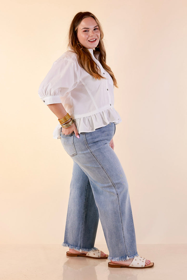 Judy Blue | Lighten the Mood Release Hem Cropped Wide Leg Jeans in Light Wash