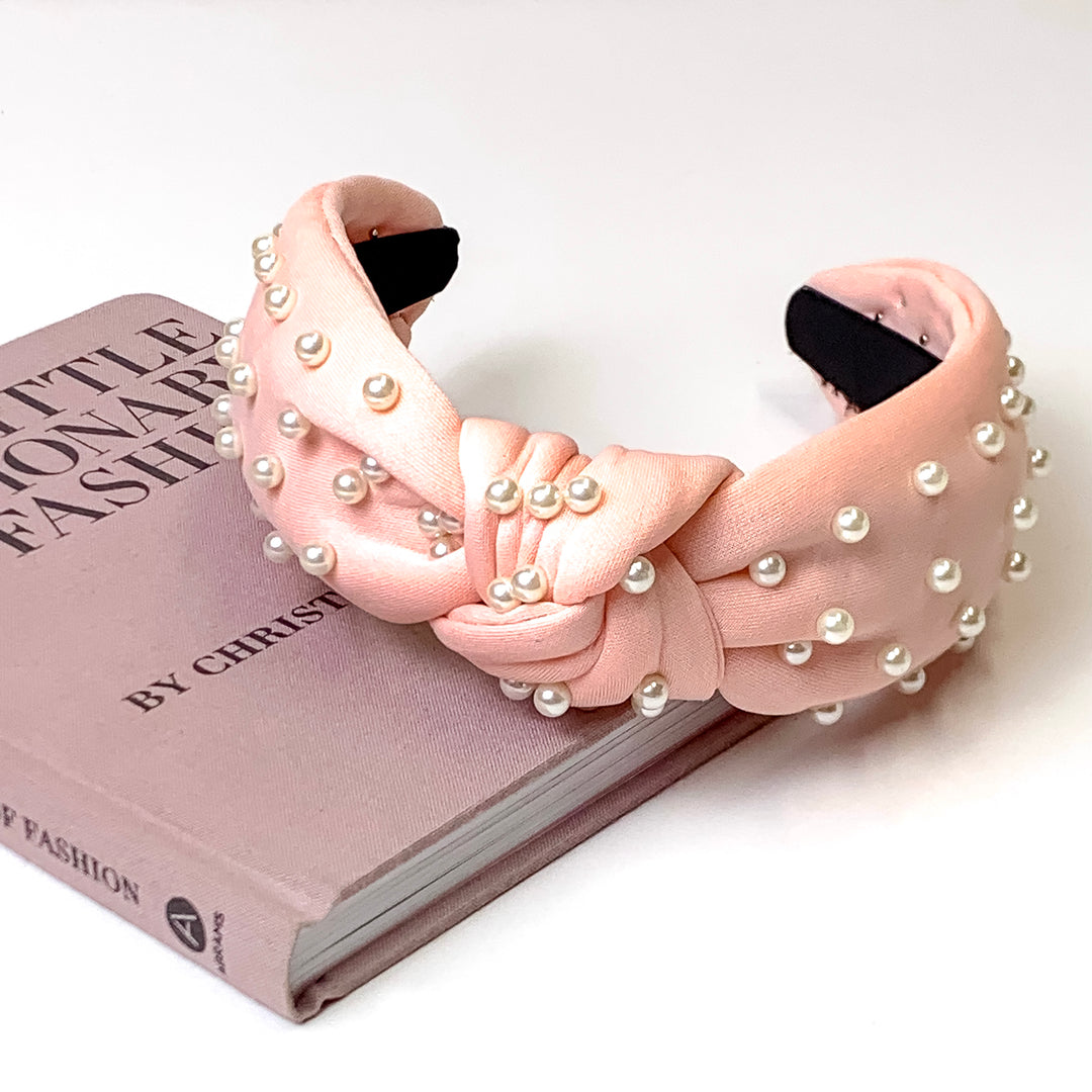 Pearl Detailed Knotted Headband in Blush Pink - Giddy Up Glamour Boutique