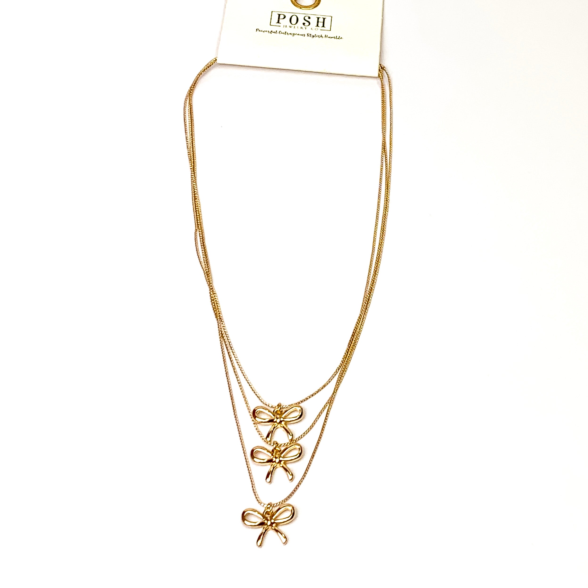 Posh By Pink Panache | Gilded Bow Bliss Triple Strand Necklace