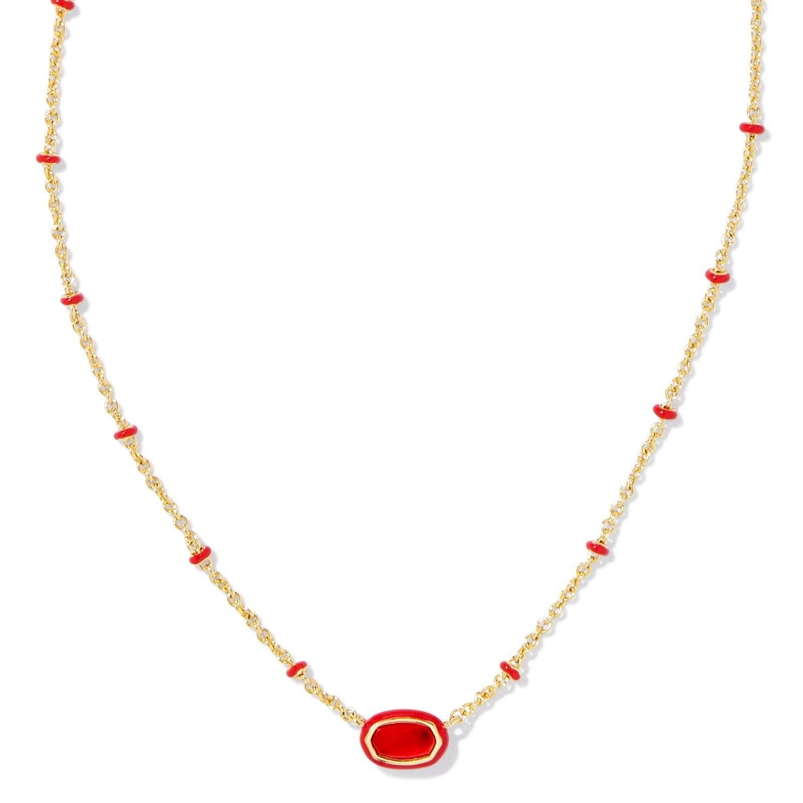 Kendra Scott | Mini Elisa Gold Enamel Frame Short Pendant Necklace in Red Illusion