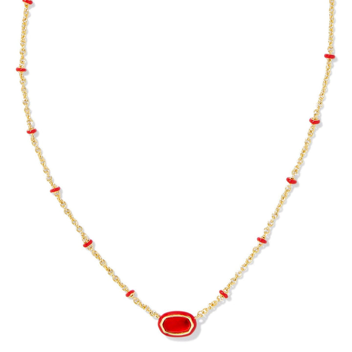 Kendra Scott | Mini Elisa Gold Enamel Frame Short Pendant Necklace in Red Illusion