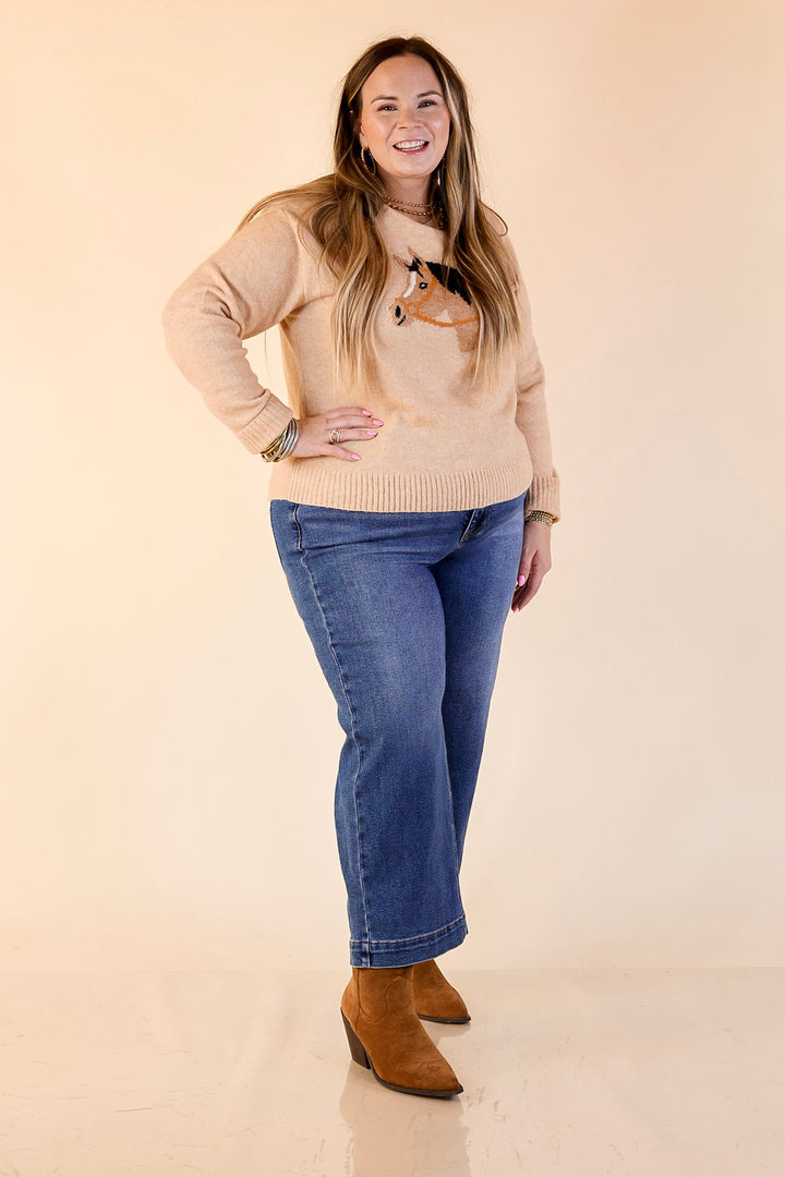 Simply Southern | Finest Touch Crewneck Sweater with Horse in Brown