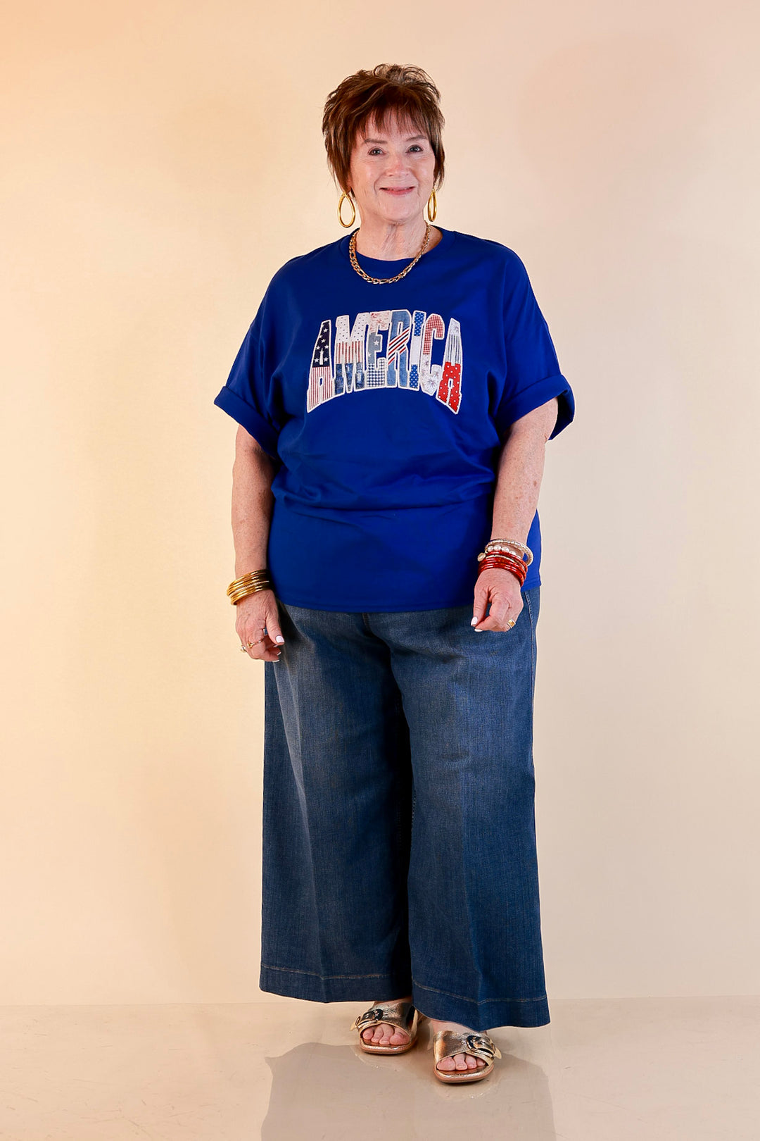 Patchwork Patriot America Patchwork Short Sleeve Graphic Tee in Royal Blue