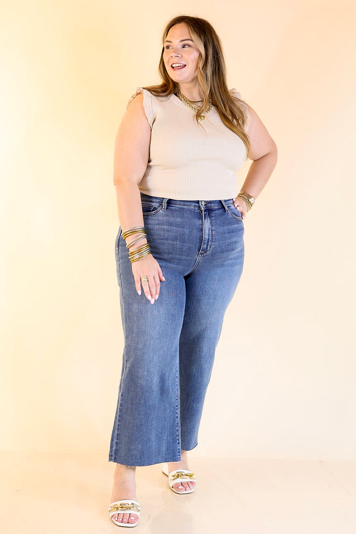 Flirty Frill Scoop Neck Top with Ruffle Sleeves in Ivory