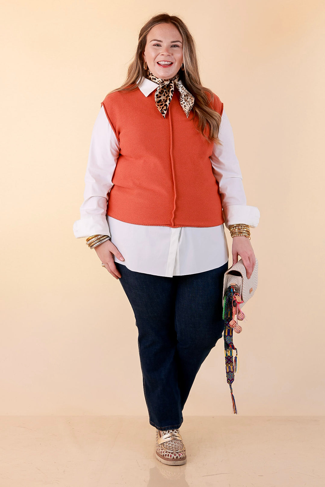 Always a Favorite Crew Neck Front Seam Sweater Knit Top in Rust Orange