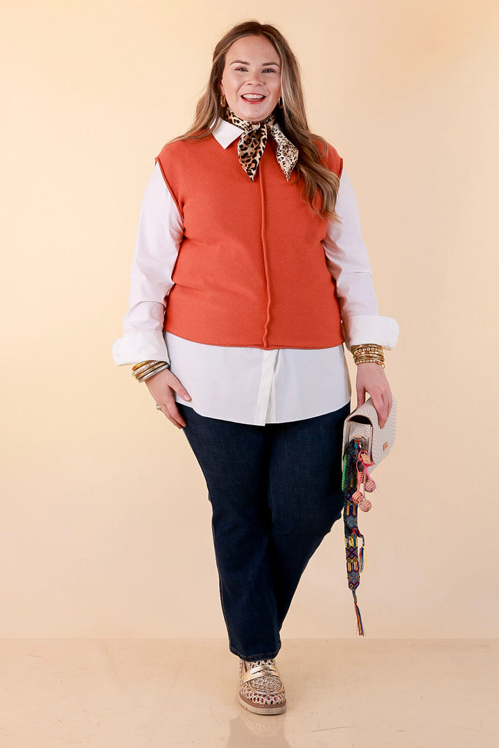 Always a Favorite Crew Neck Front Seam Sweater Knit Top in Rust Orange