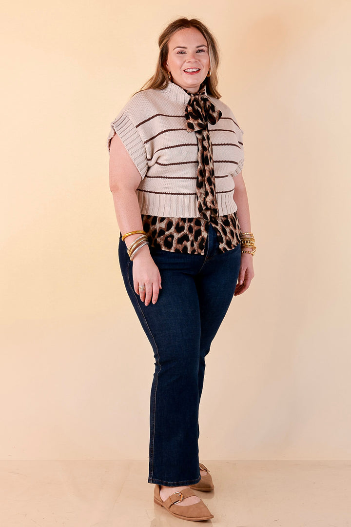 Wild at Heart Bowtie Button Up Mesh Blouse Top with Statement Tie in Leopard Print