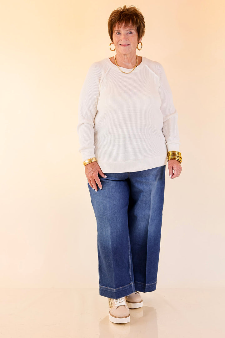 Essentially Chic Waffle Knit Long Sleeve Scoop Neck Top in Ivory