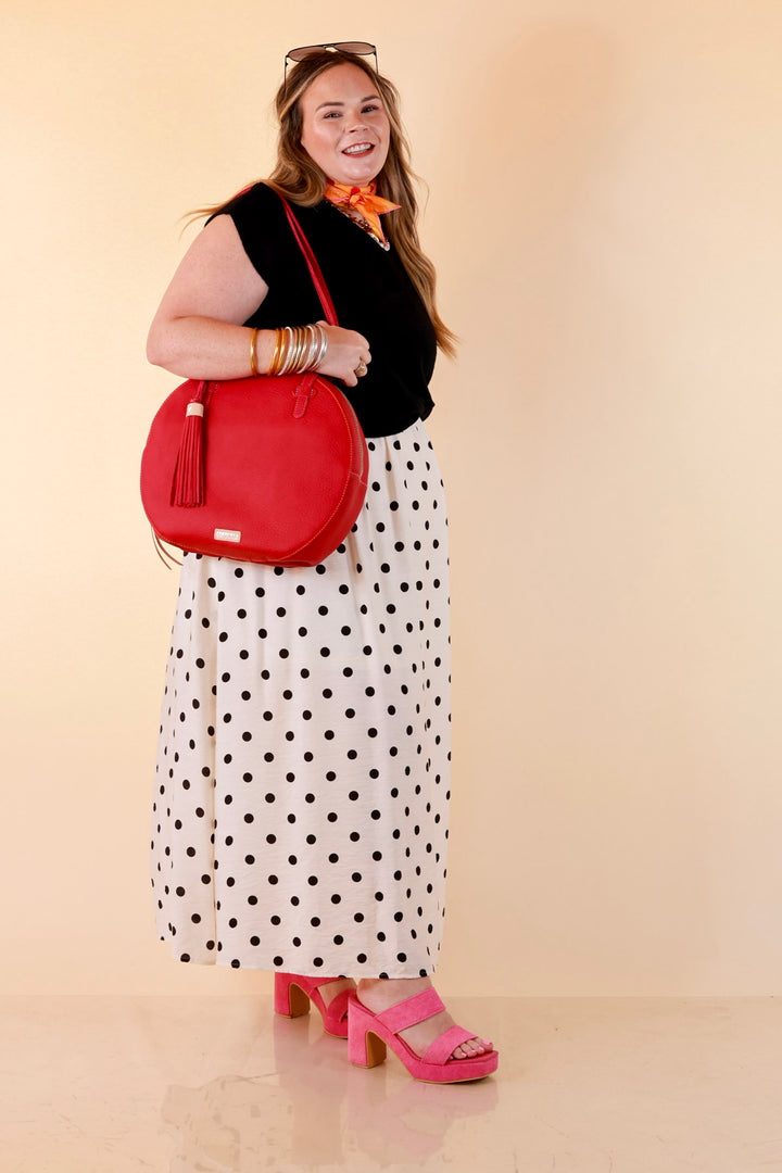 Two Ways to Charm Polka Dot Spaghetti Strap Dress Set with Detachable Black Top in Cream