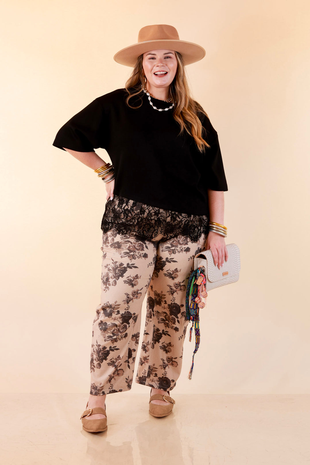Laced with Charm Oversized Asymmetrical Lace Trim Boxy Top in Black