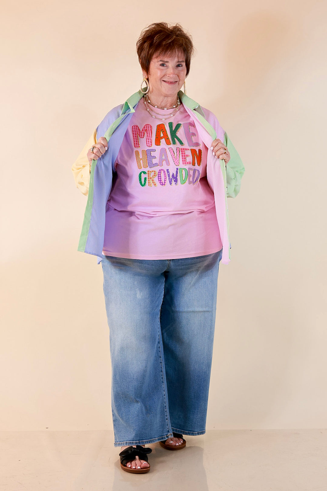 I Saved You A Seat "Make Heaven Crowded" Faith Printed Short Sleeve Graphic Tee in Light Pink