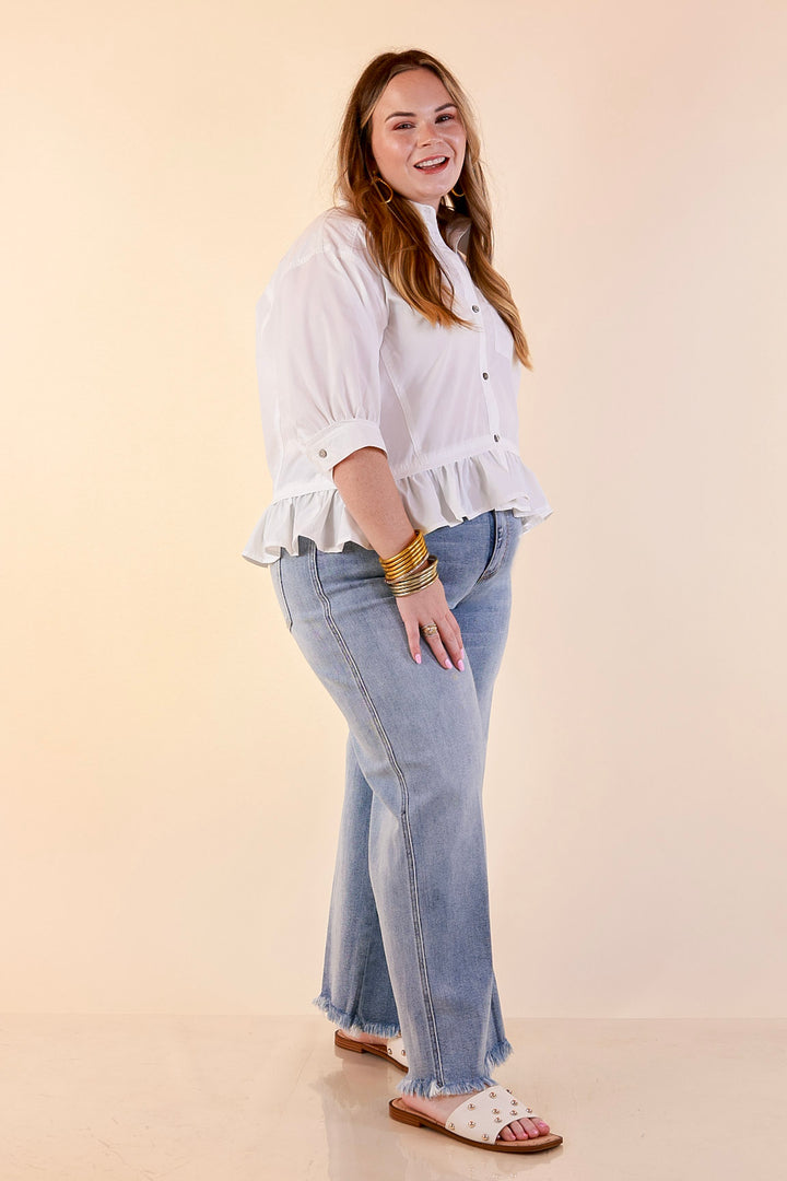 Judy Blue | Lighten the Mood Release Hem Cropped Wide Leg Jeans in Light Wash