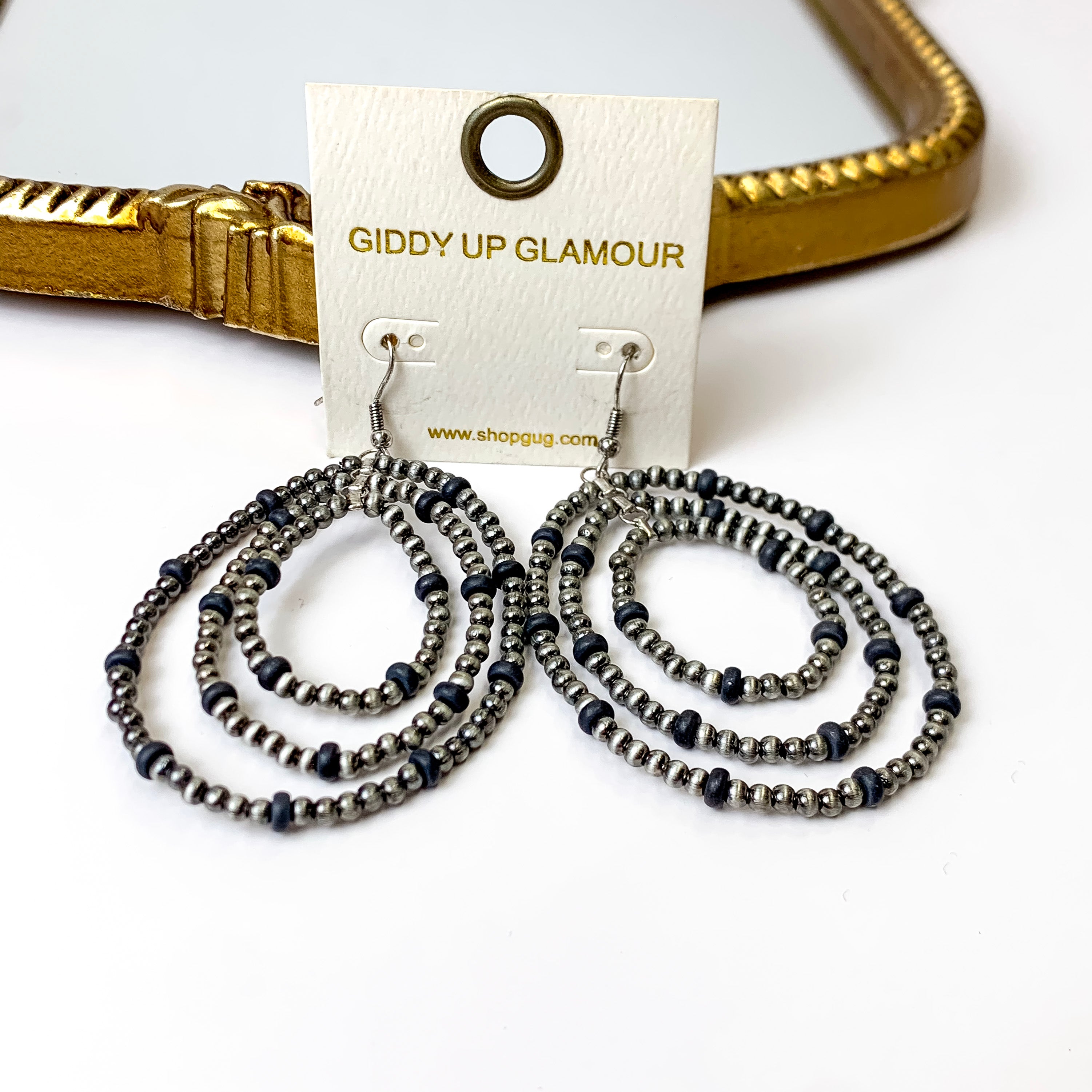 Layered Navajo Bead Hoop Earrings in Black - Giddy Up Glamour Boutique