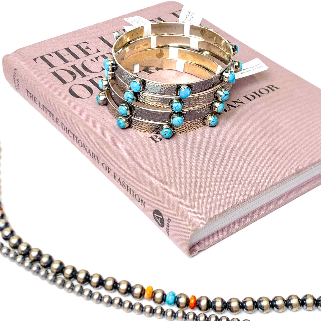 Hada Collection | Handmade Hammered Sterling Silver Bangle with Kingman Turquoise Stone Accents - Giddy Up Glamour Boutique