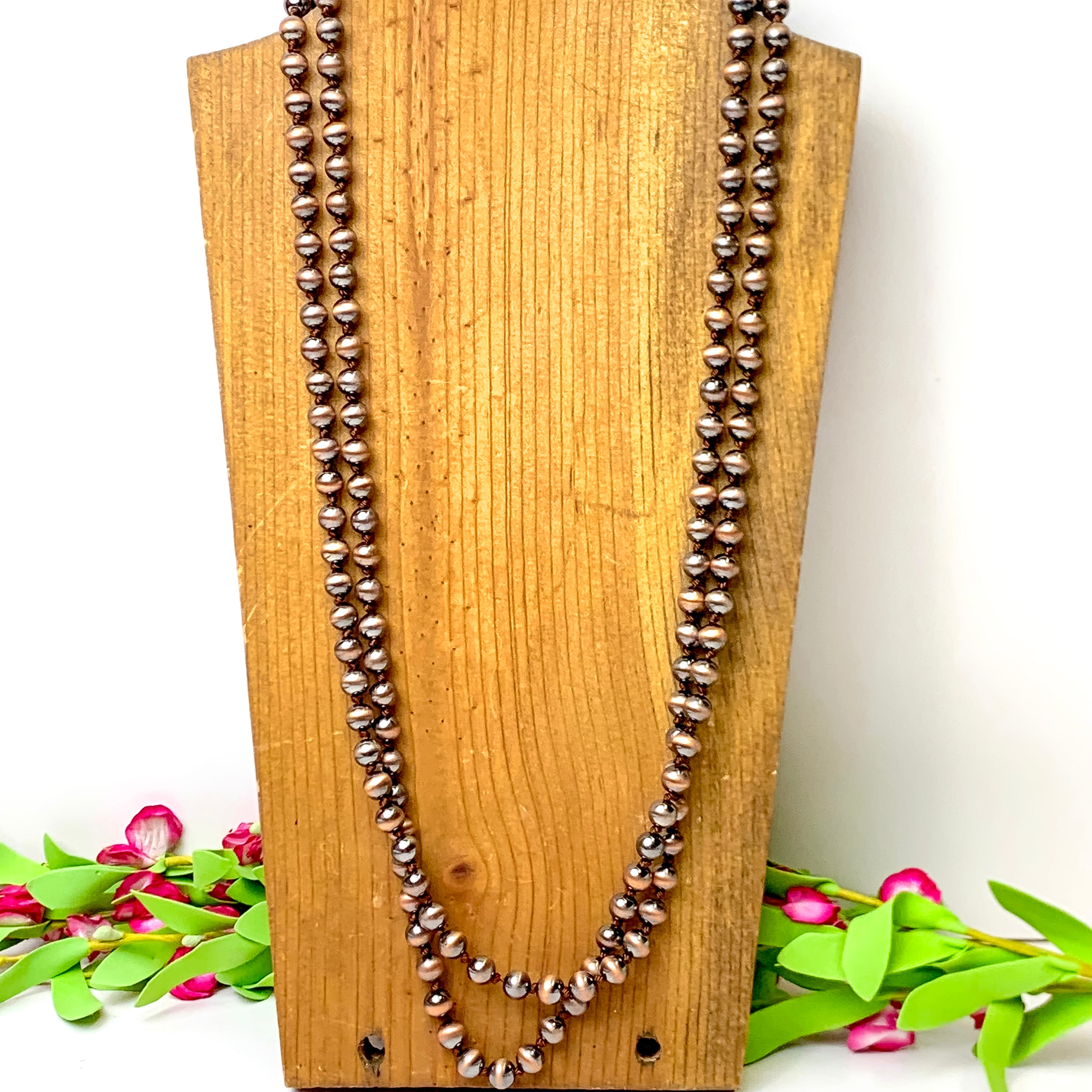 Long Faux Navajo Pearl Layering Necklace in Copper Tone - Giddy Up Glamour Boutique