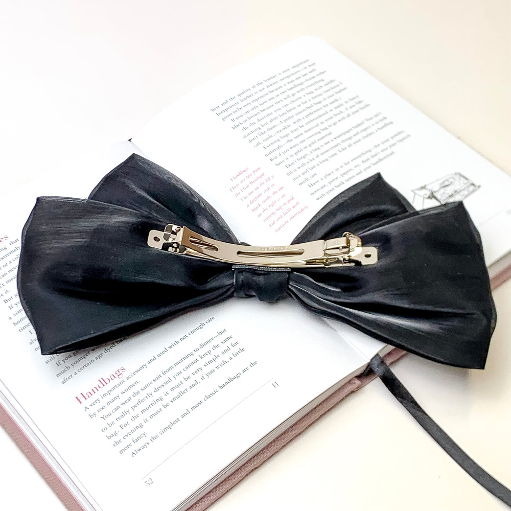 Feelin' Flirty Silk Bow Hair Clip in Black - Giddy Up Glamour Boutique
