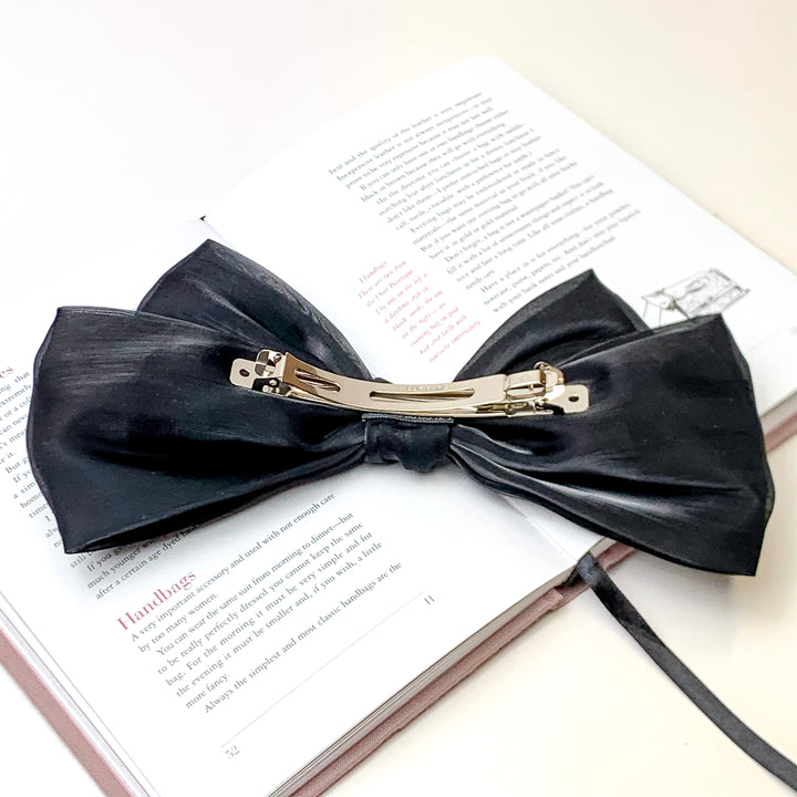 Feelin' Flirty Silk Bow Hair Clip in Black - Giddy Up Glamour Boutique