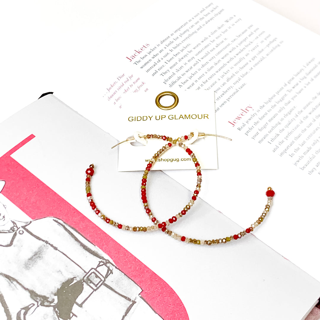 Maroon Multicolored Beaded Hoops - Giddy Up Glamour Boutique
