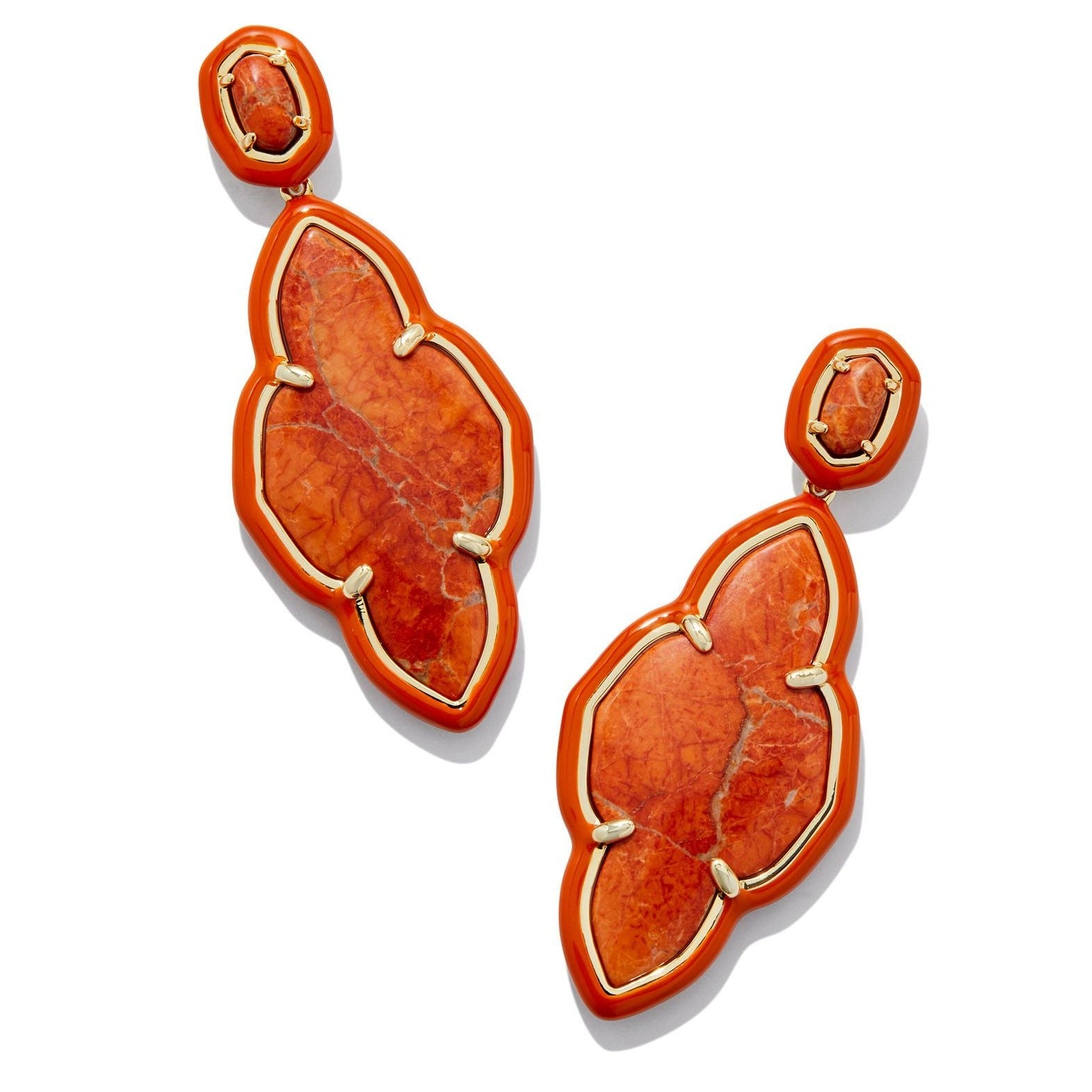 Kendra Scott | Abbie Gold Enamel Frame Statement Earrings in Variegated Orange Magnesite