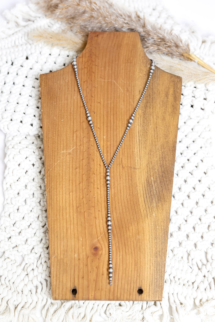 Navajo | Handmade Sterling Silver 3mm-6mm Navajo Pearls Lariat Necklace | Varying Lengths