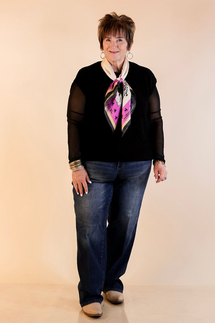 The Essential Layer Solid Sheer Mesh Long Sleeve Top in Black