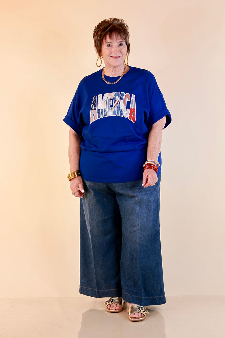 Patchwork Patriot America Patchwork Short Sleeve Graphic Tee in Royal Blue