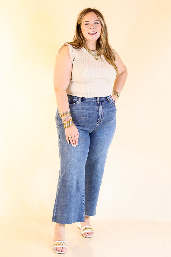Flirty Frill Scoop Neck Top with Ruffle Sleeves in Ivory
